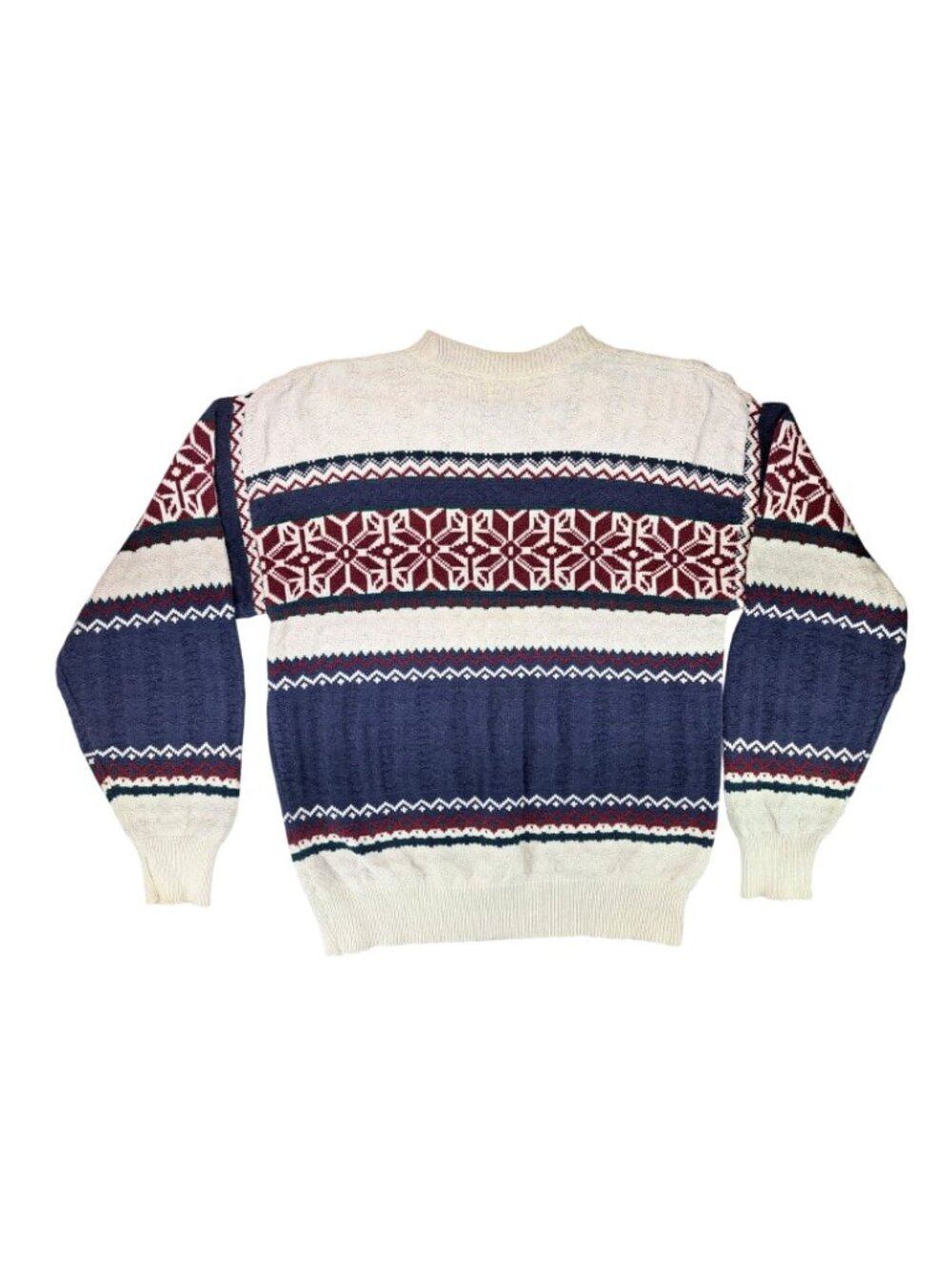 Vintage Van Heusen Men Medium Fair Isle Knit Sweater Red Blue Nordic Snowflake - Picture 2 of 6